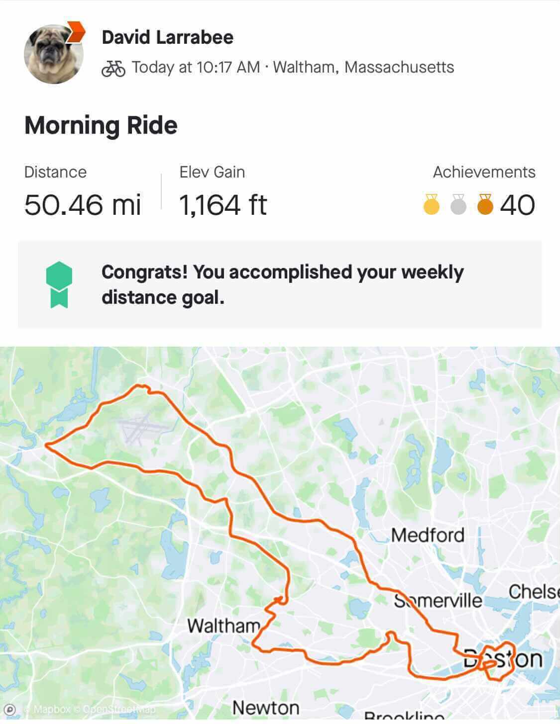 An image from a 50 Mile Strava Bike Ride