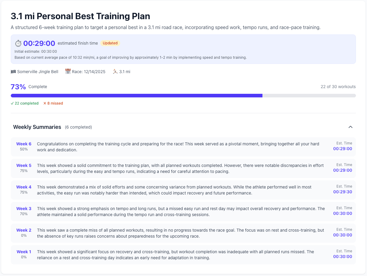 Race Ready Training Plan & Weekly Reviews